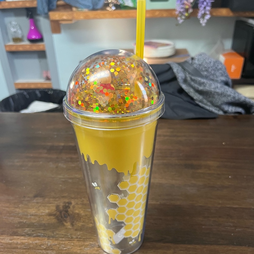 Yellow Honeycomb Tumbler with Straw